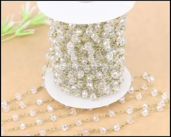 

5 Meters Clear with AB color Spinel Rosary Style Wire Wrapped Beaded Chain,Faceted crystal roundel beads size 5*6mm jewelry