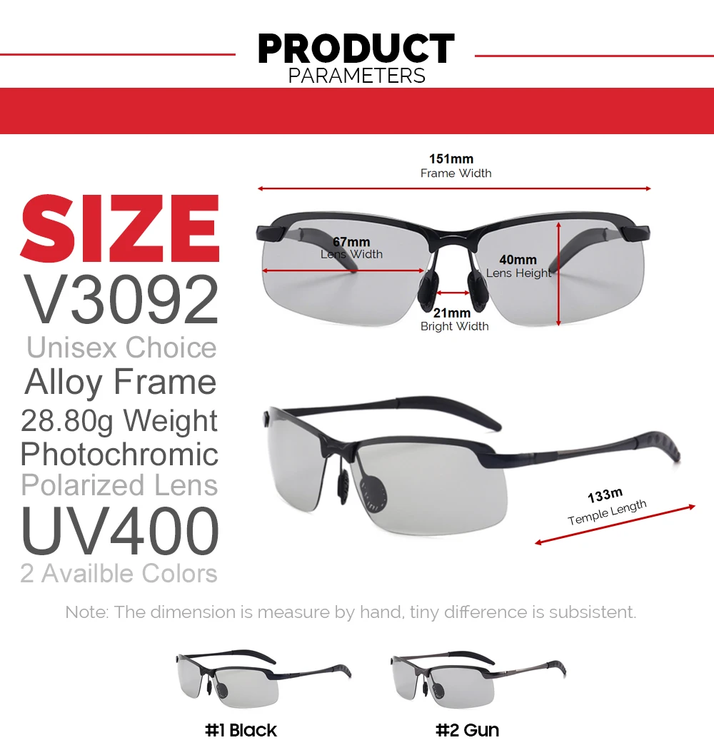 PHOTOCHROMIC SUNGLASSES WITH POLARIZED LENS - DRIVER AND FISHING GLASSES