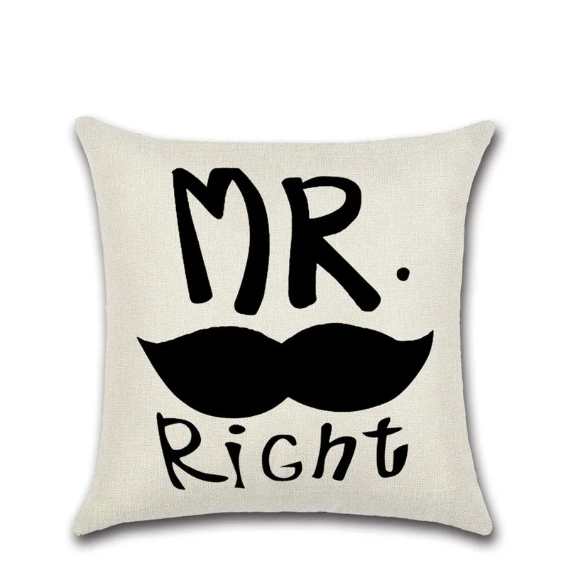 Cute Mr &Mrs Cushion Cover White Couple Lovers Gift Pillow Throw Pillowcases for Home Decor Bedroom Decorative Pillows Case (15)