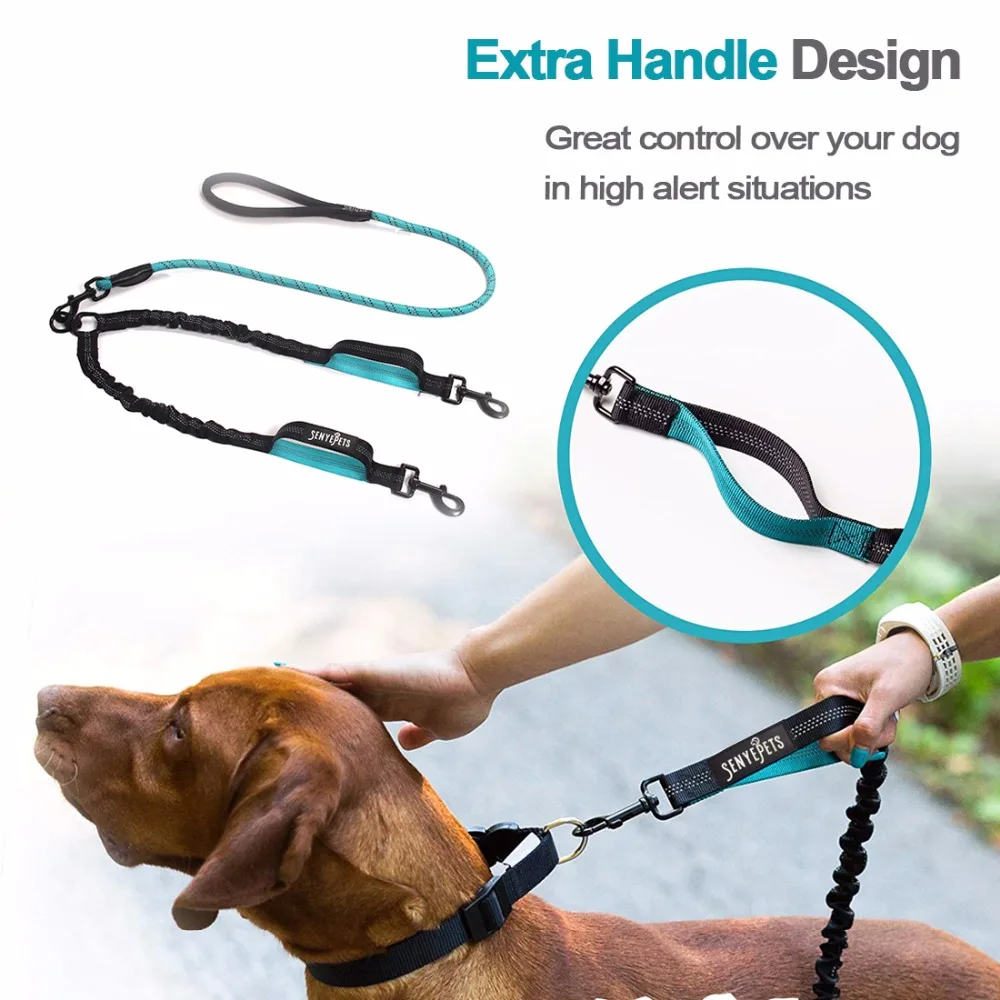 SENYEPES Double Leash Dog Walking Lead Bungee Elastic Two Dogs Leash