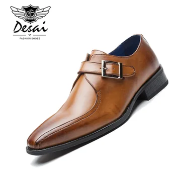 

Mens Luxury Brand Business Dress Shoes Genuine Leather Formal Wedding Shoes Single Monk Buckle Strap Flat Shoes zapatos hombre