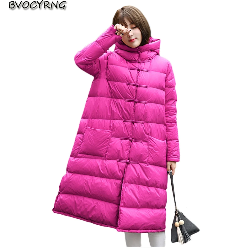 Winter New Women Coat Long Down Jacket Loose Parka Hooded Big Yards High Quality White Duck Down Girls Jacket Outerwear Q830 Winter New Women Coat Long Down Jacket Loose Parka Hooded Big Yards High Quality White Duck Down Girls Jacket Outerwear Q830