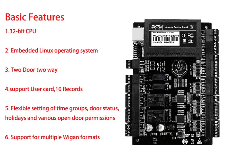 Zk одна дверь контроллер доступа с мощность случае TCP панель доступа две стороны RFID считыватель с помощью вход и выход sn: c3-100