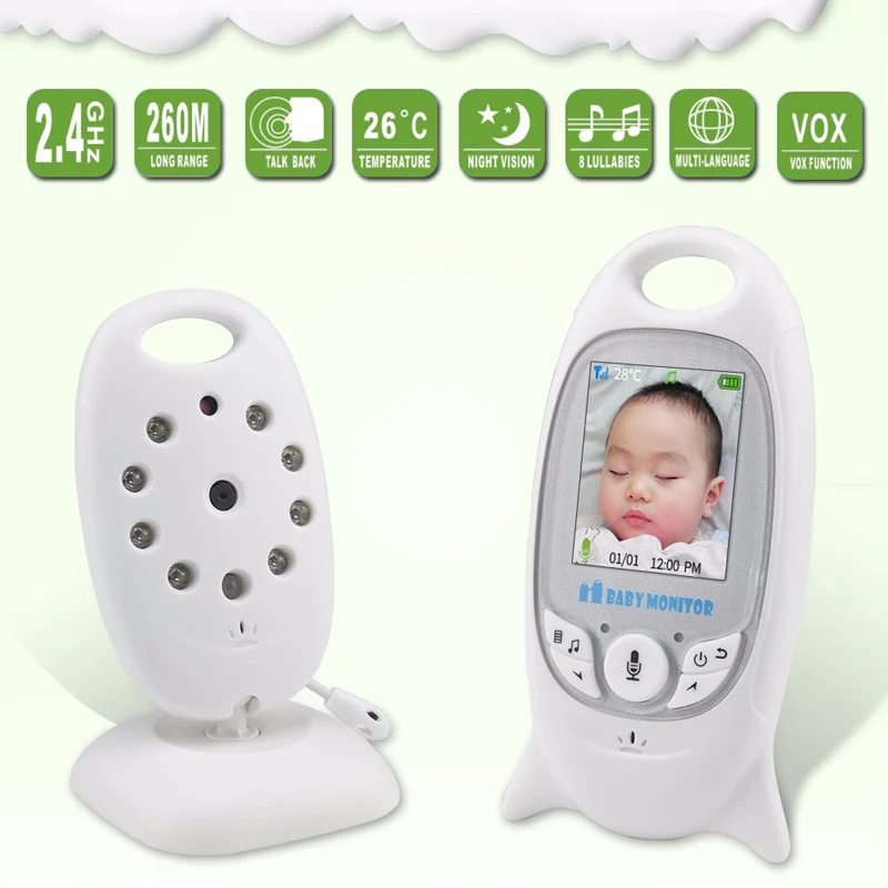 

Wireless Video Baby Monitor 2.0 inch Color Security Camera 2 Way Talk NightVision IR LED Temperature Monitoring with 8 Lullaby