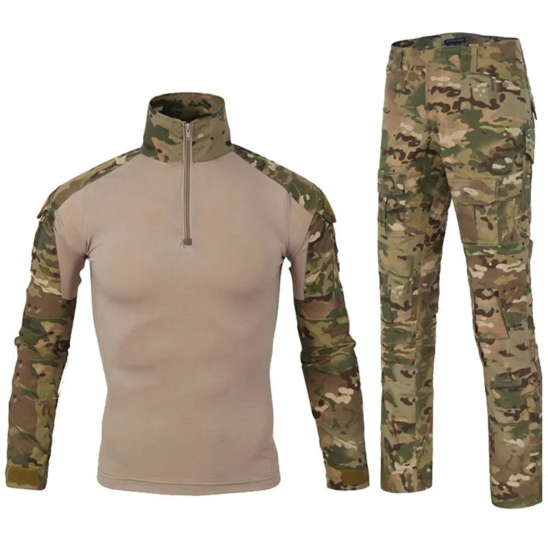 Защитная Военная Униформа Мужская рубашка с длинными рукавами+ брюки-карго армейские тактические тренировочные камуфляжные Костюмы Одежда для охоты на открытом воздухе - Цвет: Черный