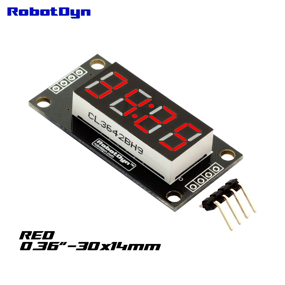 

4-Digit LED 0.36" Display Tube (clock, doubledot), 7-segments RED, TM1637, disp. size 30x14mm