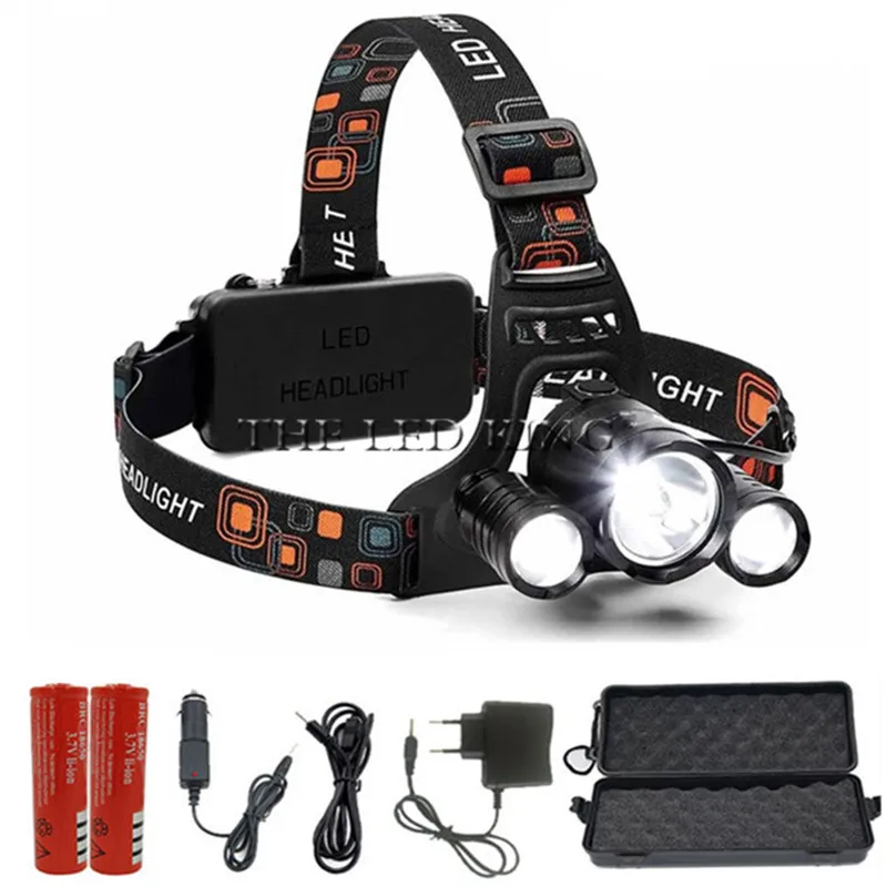 

30000Lm XM-T6x3 +1*Red LED Headlight ZOOM Flashlight Torch Camping Fishing Headlamp lantern +2* 18650 Battery +Car/AC/Charger