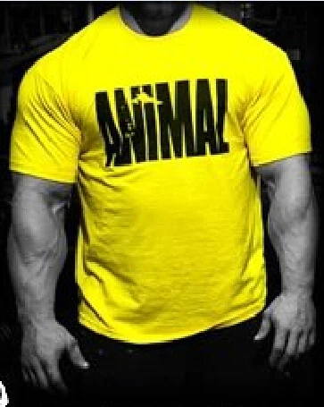 Спортивный костюм с животным принтом, футболка, Облегающая рубашка, Тренды, хлопковая брендовая одежда для фитнеса, Мужская футболка для бодибилдинга, большие размеры XXL - Цвет: anima yellow