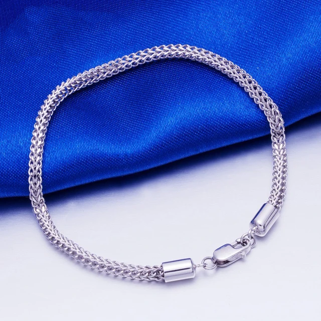3.8mm Glitzy PT950 Platinum White True Solid Gold Cuban Curb Chain Bracelets Bangles for Women Wedding Engagement Jewelry Gift 2