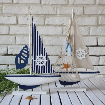 

Fashion Marine Craft Mediterranean Style Furnishing Articles Wooden Fishing Boat Sailing Model Decoration Home Pure Manual Craft