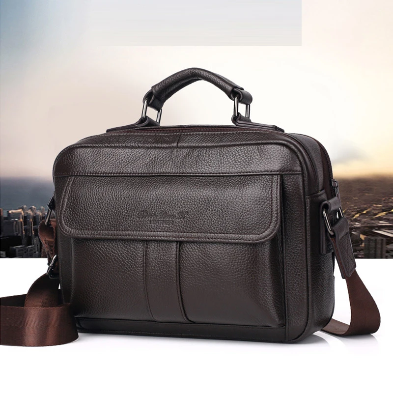 

High Quality Men Shoulder Handbag Business Tote Bag Real Cowhide Casual Genuine Leather Messenger Briefcase Cross Body Bags New