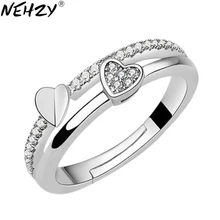 NEHZY-Anillo de plata de primera ley y circón para mujer, sortija ajustable, plata esterlina 925, Circonia cúbica, zirconia, circonita, zirconita, forma de corazón, asimétrico