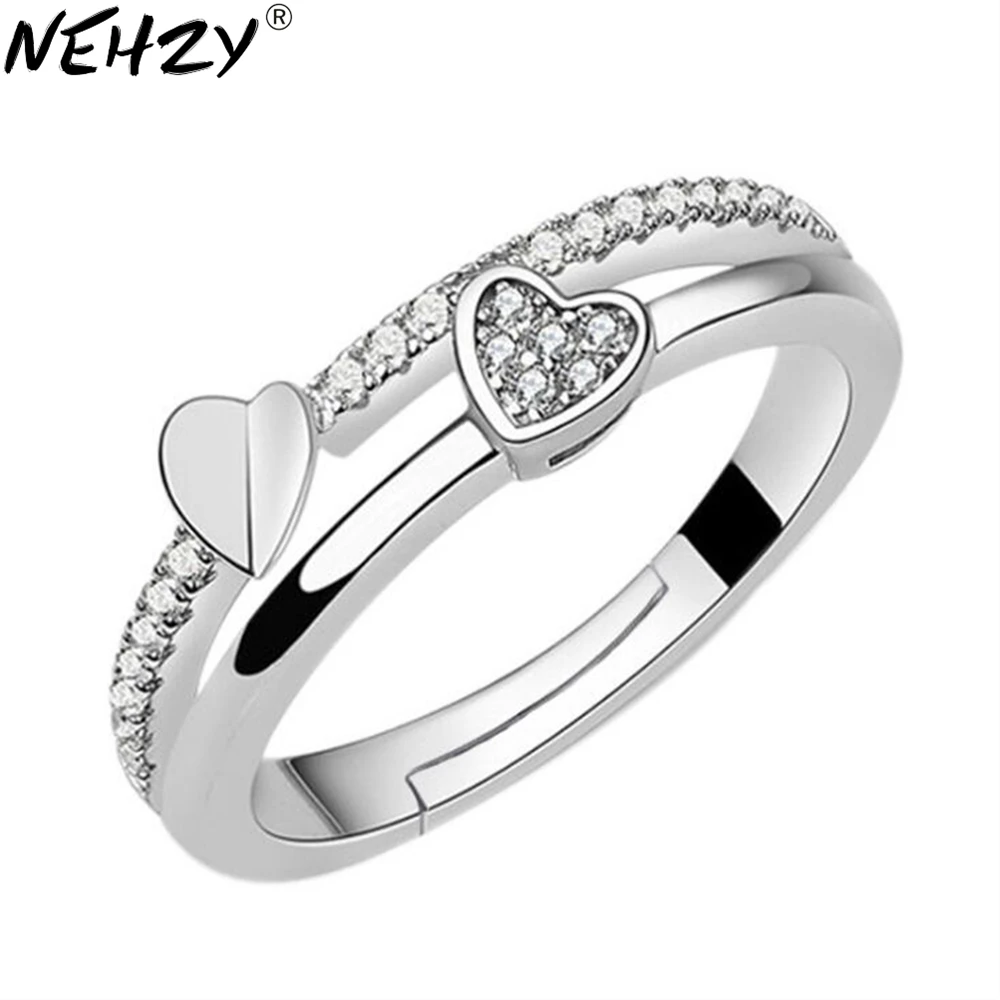 

NEHZY Female fashion OL luxury Cubic zirconia silver ring opening the adjustable ring asymmetrical heart-shaped jewelry grade