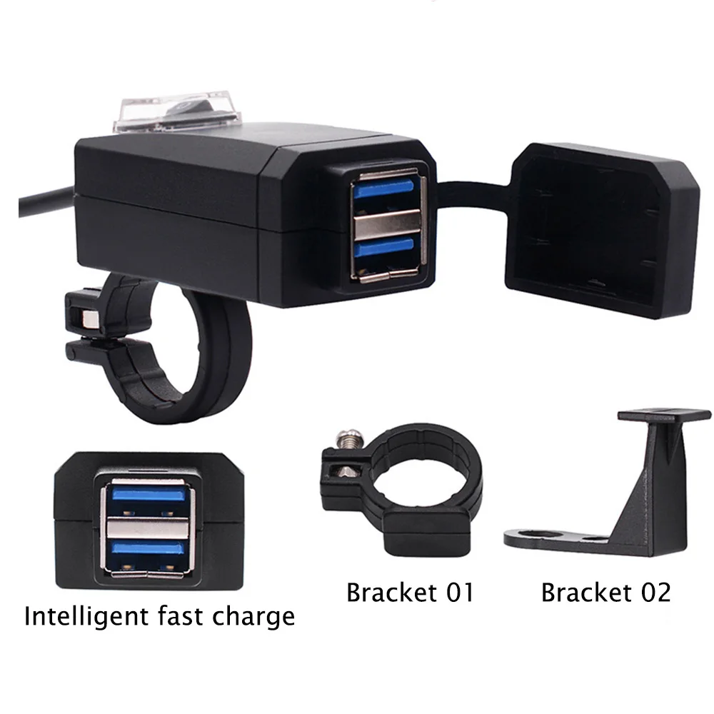 

Waterproof Motorcycle Handlebar Charger with Dual USB Port QC3.0 Quick Charge 12V Power Supply Adapter Socket For iphone Huawei