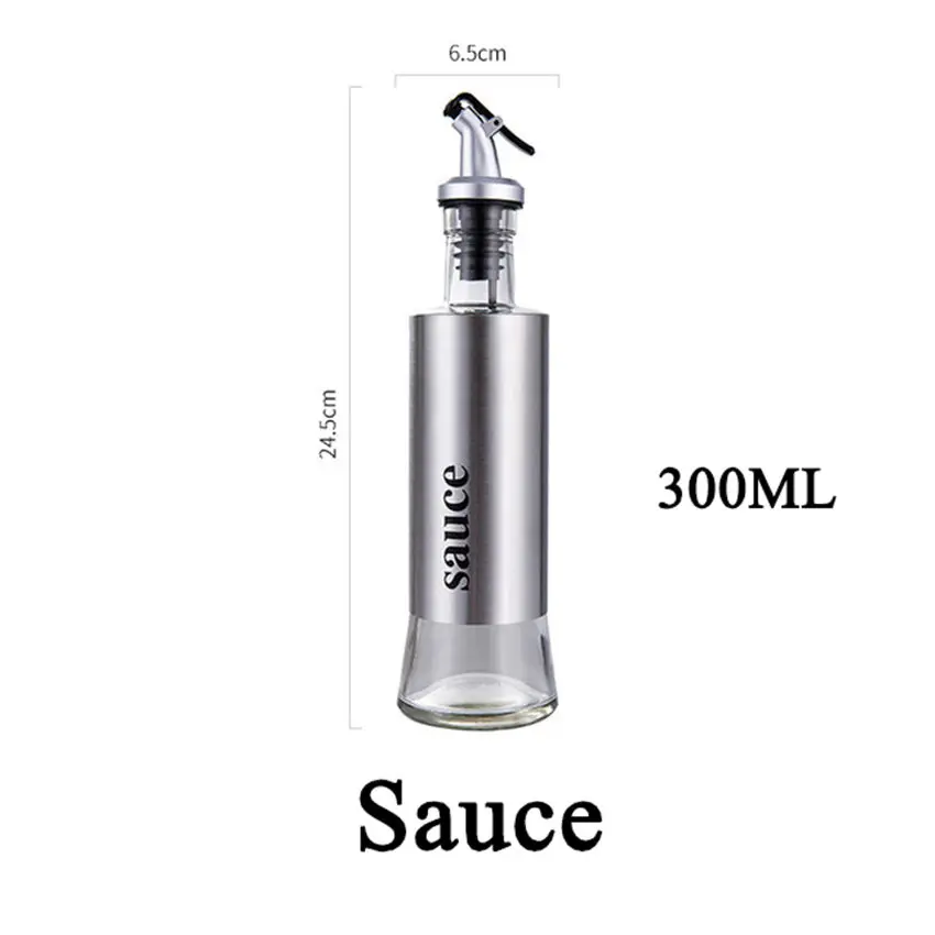 Useful 300ML Olive Oil Dispenser Bottle with Funnel Stainless Steel Oil Pourer Dispensing Bottles Oil Vinegar Sauce Bottle - Color: Sauce