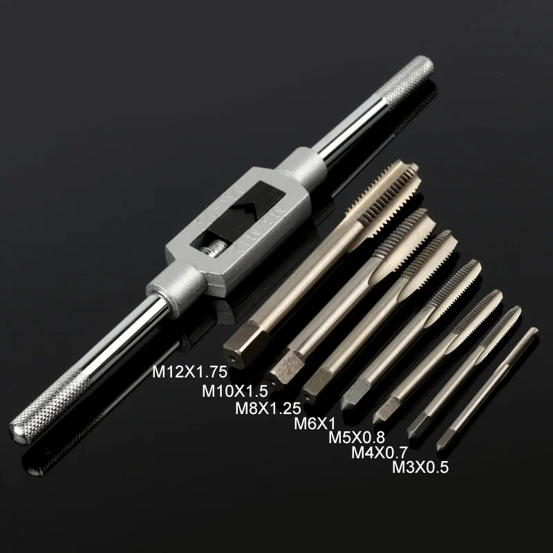 8pcs/Set M3-M12 With Adjustable Tap Wrench Tool Suite Hand Screw Thread Metric Plug Tap Straight Slot Machine Tap Wrench 8pcs/Set M3-M12 With Adjustable Tap Wrench Tool Suite Hand Screw Thread Metric Plug Tap Straight Slot Machine Tap Wrench