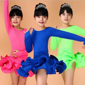 

Girls Long sleeve dance dress children's competition Stage wear dresses Salsa tango dancing dress ballroom dance wear costumes