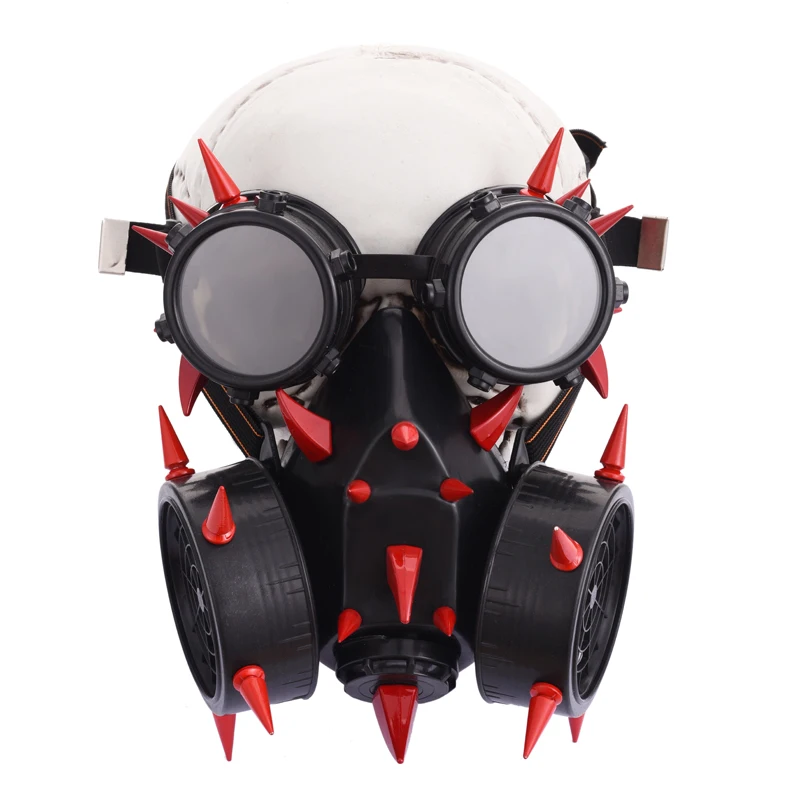 

Steam Punk Burning Man/Women Spikes Mask Costume Red Rivets Goggles Masks Retro Cosplay Glasses Masks Accessories Gothic