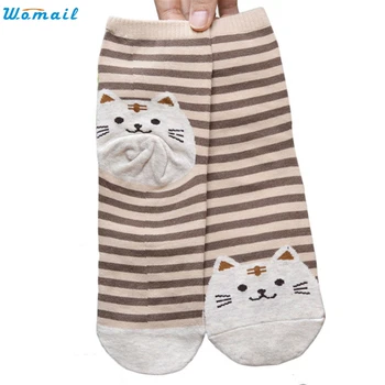Womail Newly Design Cute Cartoon Cat Socks Striped Pattern Women Cotton Sock Winter Aug10 Drop Shipping Womail