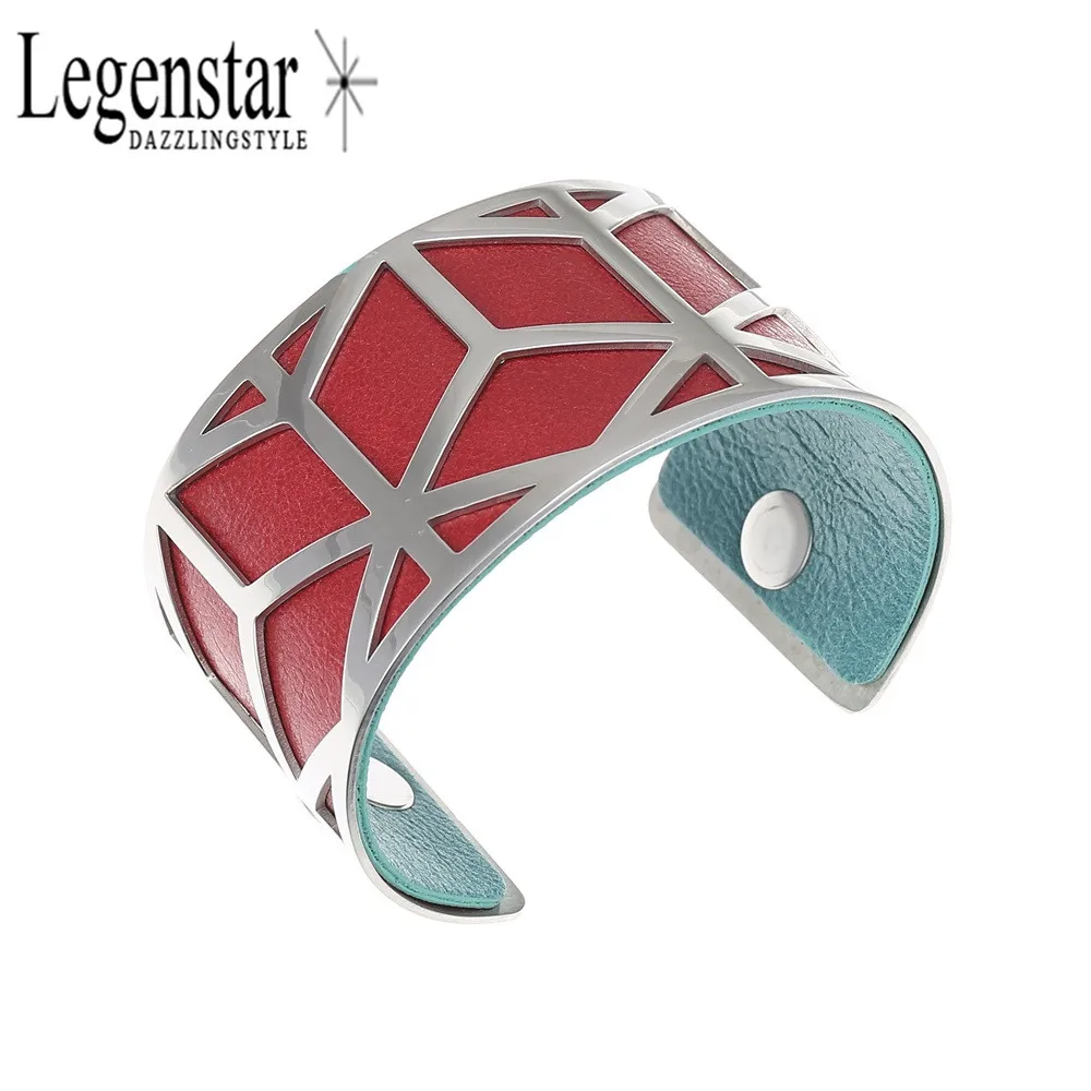 

Legenstar 2019 New Adjustable Open Stainless Steel Bracelet Bangles Reversible PU Leather Band Cuff Bracelet For Women Jewelry