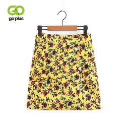 GOPLUS летняя юбка Для женщин Винтаж высота талии пикантные желтые кнопки с рисунками раза мини-юбки женские линии Повседневное Jupe Femme C7963