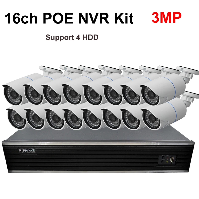 

Outdoor waterproof plug and play 3MP CCTV built-in 16ch POE camera CCTV system POE NVR kit cctv camera security camera system