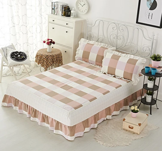  Fashion lattice Cotton With elastic band Bed skirt twin full queen size 1pcs bed skirt bedspread Non-slip Mattress cover