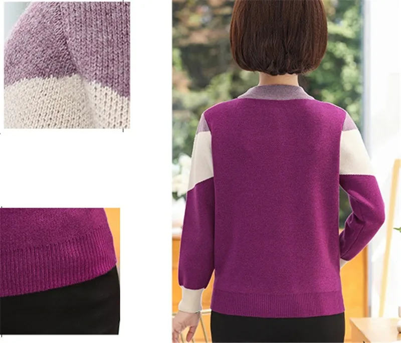 Осенне-зимние теплые пуловеры, свитер для женщин среднего возраста, сочетающиеся цвета, толстые шерстяные свитера для женщин размера плюс, кашемировый свитер W293