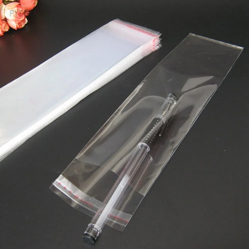 300pcs/lot 9*28cm (9*25cm+3cm) Clear Transparent OPP Self Adhesive Bags