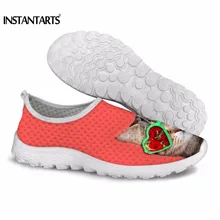INSTANTARTS/женские кроссовки с милым животным принтом кота; светильник на плоской подошве из сетчатого материала; женская обувь розового, синего, зеленого, желтого цвета; Zapatillas размера плюс