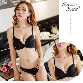 

Sexy Deep V lace embroidery flowers thin thick double shoulder strap Bra And Knickers Set Fashion Underwire Brassiere All Color