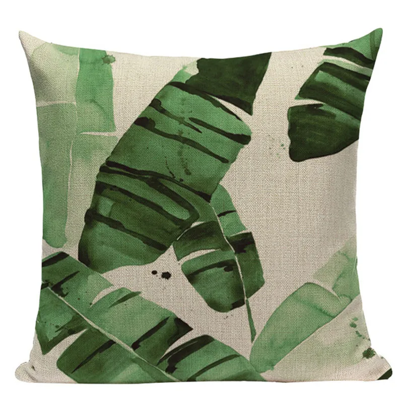 Наволочка для подушки с изображением растений, тропические джунгли, зеленые листья, декоративные подушки для домашнего дивана, квадратные льняные подушки с принтом, 45 см x 45 см