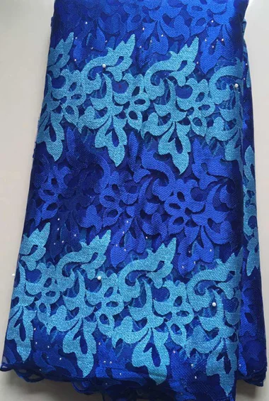 

High Quality Nigerian Lace Fabrics With Stones African French Net Lace Fabric Embroidered Tulle Mesh Lace Fabric ELL3054 BLUE