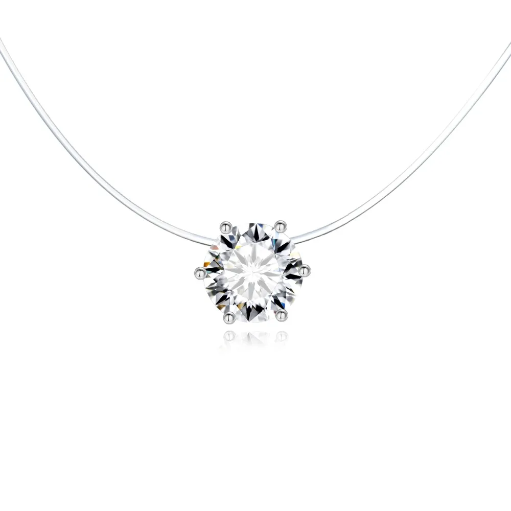 

Dayoff Transparent Zircon Round Pendant Necklaces Women Jewelry White Fishing Invisible Necklace Simpe Collar Clavicel Chain N17