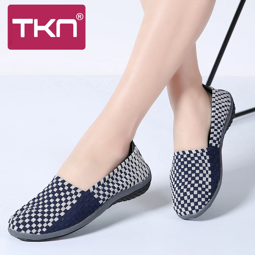 

TKN 2019 spring women flats Shoes slip on loafers women woven shoes breathable outdoor walking band shoes footwear woman 566