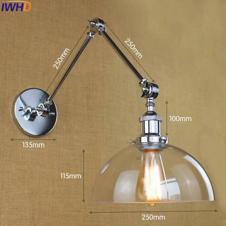 Iwhd Винтаж Стекло LED Бра настенный светильник до Подпушка регулируемый угол бра из кованого железа edison лампы светильники Bathroon свет