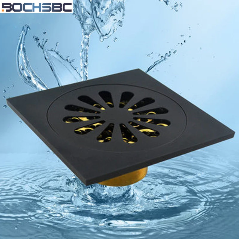 

BOCHSBC 2017 New Arrival Square Brass Matte Black European Garden Retro Style Antique Floor Drainer Waste Bathroom Shower Drain