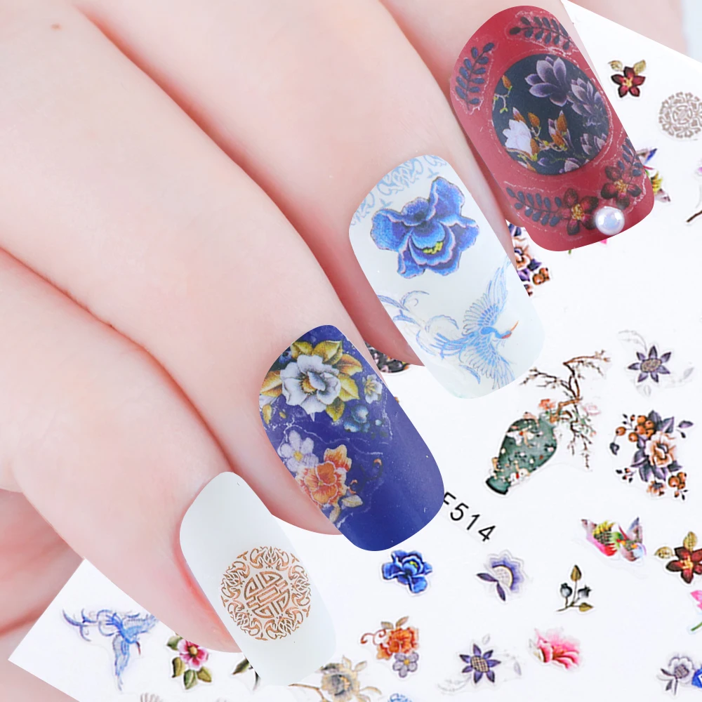 

1pcs Chinese Style Nail Sticker 3D Flower Vase Crane Sliders for Nail Design Stickers Adhesive Decorations Accessory LAF511/514