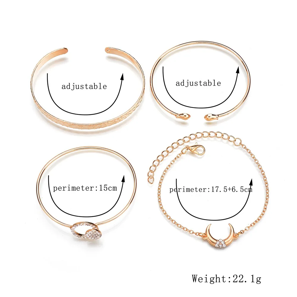 ZHIMO Роскошные модные 4 шт/набор, широкий тонкий браслет, браслеты на цепочке, кристалл, Луна, Круглый, известный дизайн, золотые, серебряные, открытые браслеты для женщин