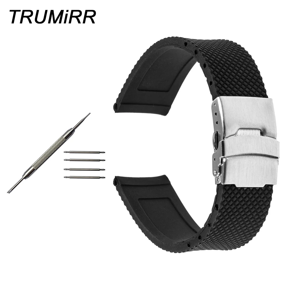 

22mm 24mm Silicone Rubber Watch Band + Tool for Panerai PAM Luminor Radiomir Safety Buckle Strap Wrist Belt Mesh Bracelet Black