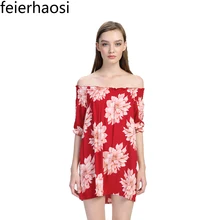 

feierhaosi women flower printing dress sexy mini floral bodycon dress slash neck short sleeve stretch dresses for women F1745