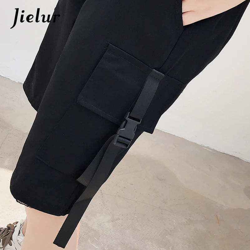 Jielur летние шорты с высокой талией женские стильные уличные корейские короткие женские спортивные сумочки харадзюку хаки черные шорты Свободные