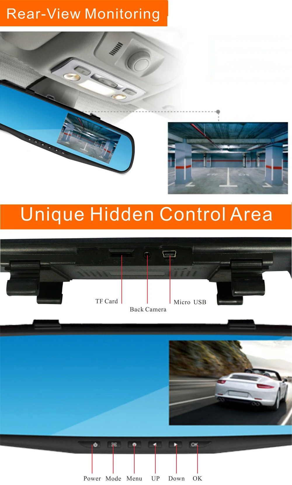 EZONETRONICS Автомобильное зеркало заднего вида dvr-рекордер камеры с двойным объективом Full HD 1080 P 4,3 'TFT lcd Обнаружение движения ночное видение 2010