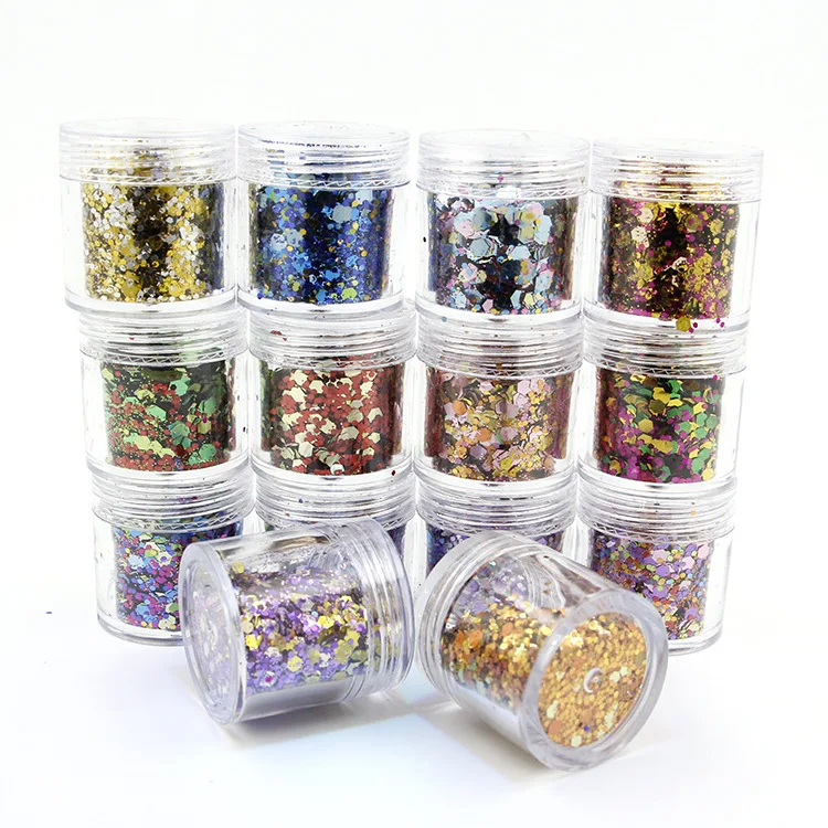 50g/bag Chunky Glitter Nail Sequins Iridescent Flakes Ultra-thin Colorful Mixed Paillette Festival Glitter Cosmetic Face Glitter