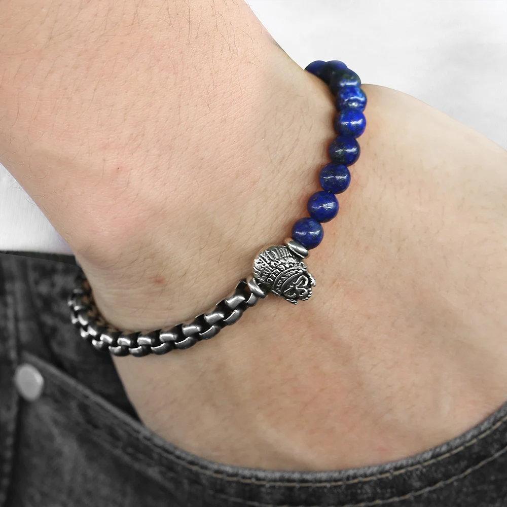 Wo мужской s мужской браслет с бусинами,, металлический круглый браслет с цепочкой, браслеты для мужчин и женщин, ювелирные изделия из нержавеющей стали, череп, шарм, 6 мм, DB78