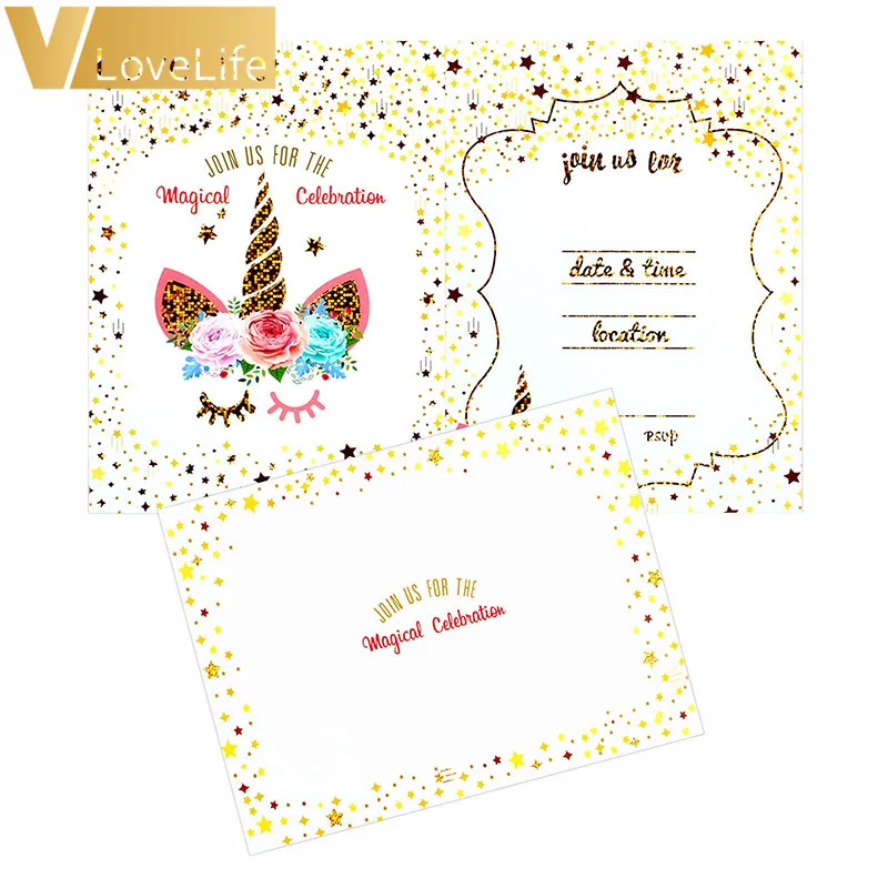  6Pcs Unicorn Invitations Card Happy Birthday Party Baby Shower Kids Decorations Kids Favors Invitat - 33061687942