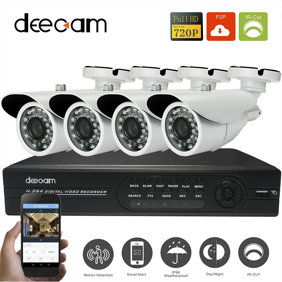 Deecam ВИДЕОНАБЛЮДЕНИЯ DVR 1200TVL Камеры Системы 4CH 4 ШТ. HD 720 P Главная Безопасности