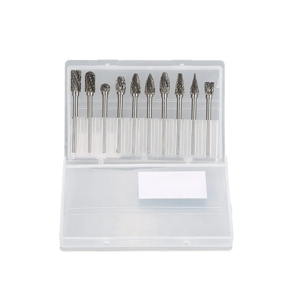 

10pcs 6mm Shank Tungsten Steel Solid Carbide Rotary Files Rasp Diamond Burrs Set for Woodworking Drilling Carving Engraving