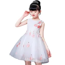 Фатиновое платье с вышивкой фламинго и бисером для девочек, платье для принцессы на день рождения, Детские вечерние платья-пачки для девочек, элегантное платье подружки невесты BW292