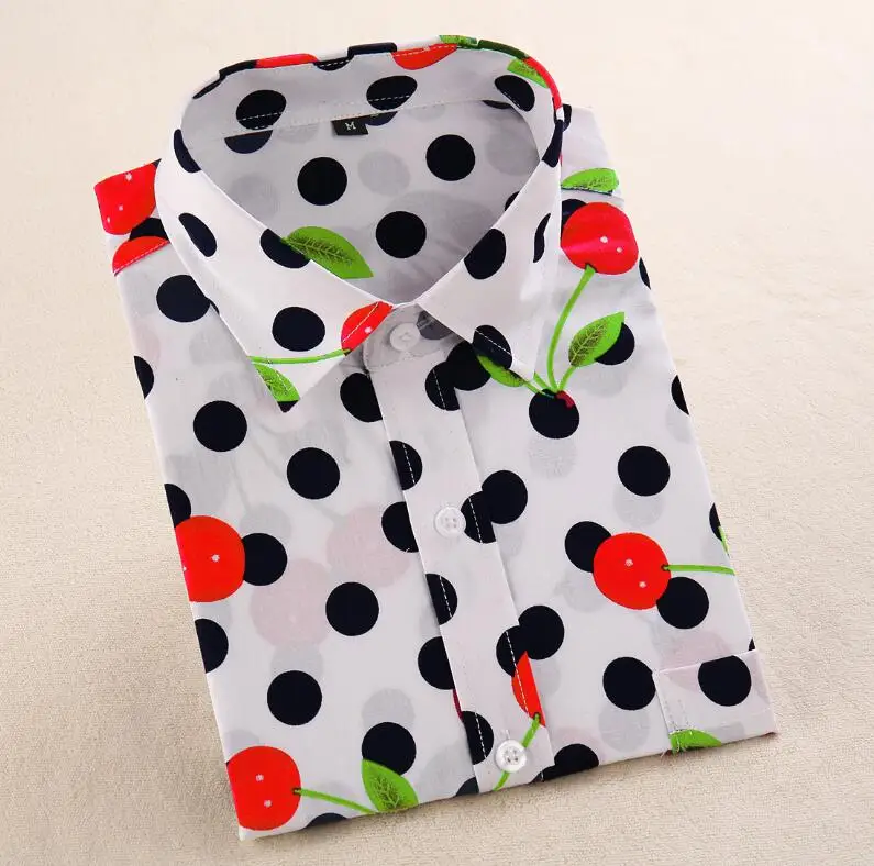 Dioufond Antumn Cotton Women Flamingo Blouse Floral Printed Ladies Long Sleeve Tops Vintage Famale Plus Size Casual Shirt